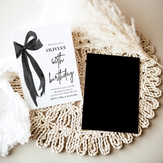 Elegante Waterverf Black Bow 60e verjaardagsfeest Kaart