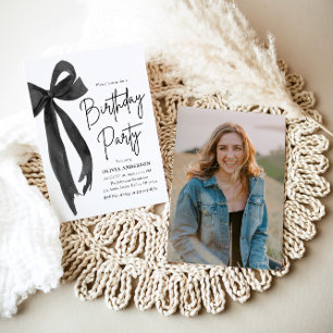 Elegante Waterverf Black Bow verjaardagsfeestje Kaart