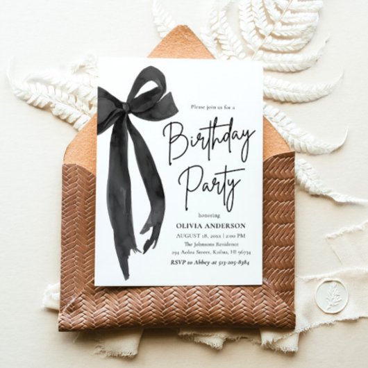 Elegante Waterverf Black Bow verjaardagsfeestje Kaart