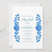 Elegante waterverf blauw bloemen bruiloft Uitnodig Kaart (Voorkant)