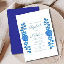 Elegante waterverf blauw bloemen bruiloft Uitnodig