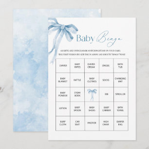 Elegante Waterverf Blauw Lint Bow Boy Baby shower Feestdagenkaart