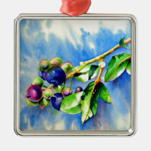 Elegante waterverf blauwe bessen schilderij metalen ornament