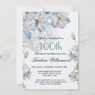 Elegante waterverf blauwe bloem 100ste verjaardag kaart