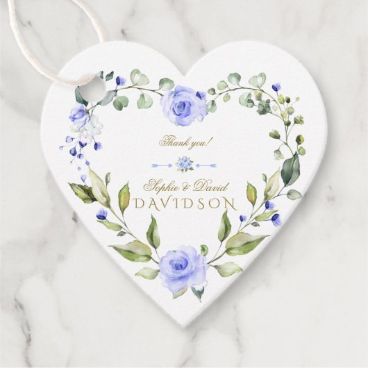Elegante waterverf blauwe bloemen krans bruiloft bedankjes labels (Voorkant)