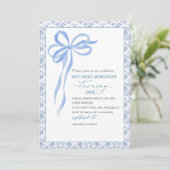 Elegante Waterverf Blauwe Bow Boy Baby shower Kaart (Staand voorkant)