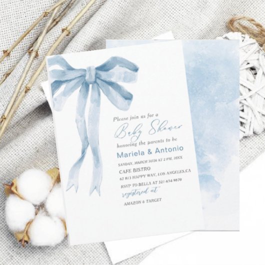 Elegante Waterverf Blauwe Bow Boy Baby shower Kaart