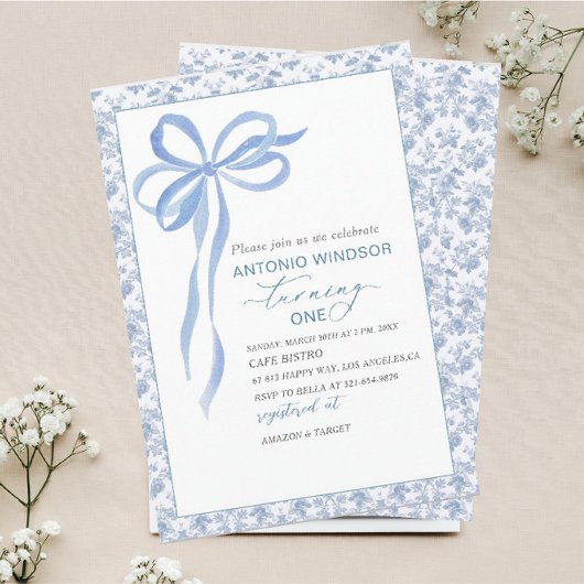 Elegante Waterverf Blauwe Bow Boy Baby shower Kaart