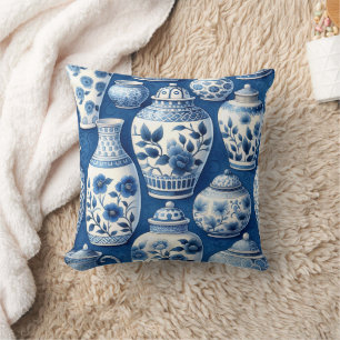 Elegante Waterverf Blauwe Ginger Jars Pattern Kussen