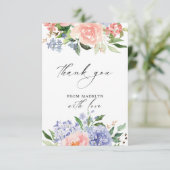 Elegante waterverf blauwe roze hortensia bloem bedankkaart (Staand voorkant)