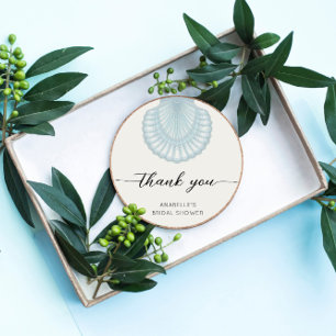 Elegante Waterverf Blauwe Schelp Bruids Shower Ronde Sticker