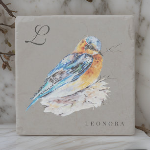 Elegante Waterverf Blauwe Vogel Personaliseer Stenen Onderzetter