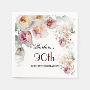 Elegante waterverf bloem 90ste verjaardagsfeest servet