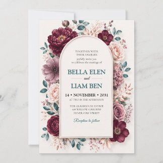 Elegante Waterverf Bloem Bruiloft Uitnodiging Temp