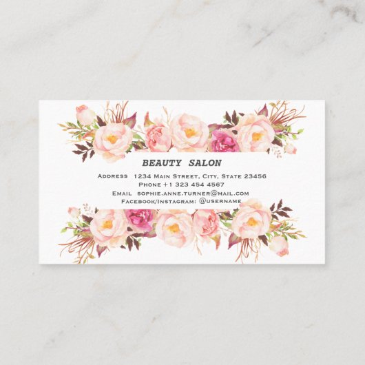 Elegante Waterverf Bloem Frame Make-up Haarstijl Visitekaartje (Achterkant)