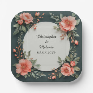 Elegante Waterverf Bloem Frame Papieren Bordje