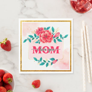 Elegante waterverf bloem "MAMA Ik hou van je" Moed Servet