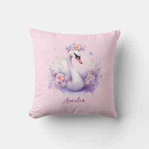 Elegante Waterverf Bloem Roze Zwaan Dochter Cadeau Kussen