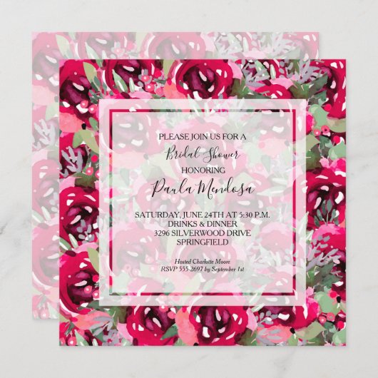 Elegante waterverf bloemachtige bruidsdouche kaart (Voorkant / Achterkant)