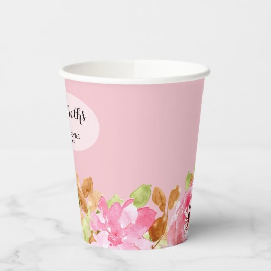 Elegante Waterverf Bloemachtige Bruidsdouche Papieren Bekers (Links)