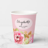 Elegante Waterverf Bloemachtige Bruidsdouche Papieren Bekers (Voorkant)