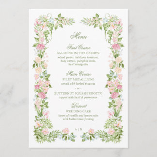 Elegante Waterverf Bloemachtige Bruiloftsreceptie Menu