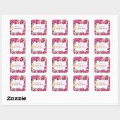 Elegante Waterverf Bloemachtige Heet Roze Bruidsdo Vierkante Sticker (Vel)