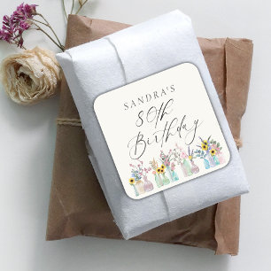 Elegante Waterverf Bloemen 80ste Verjaardag Vierkante Sticker