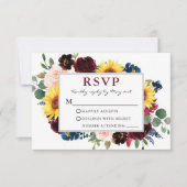 Elegante Waterverf Bloemen Bourgondische bruiloft RSVP Kaartje (Voorkant)