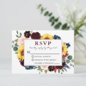 Elegante Waterverf Bloemen Bourgondische bruiloft RSVP Kaartje (Staand voorkant)
