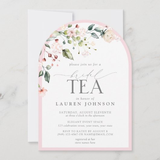 Elegante Waterverf Bloemen Bruids Thee Roze Douche Kaart (Voorkant)