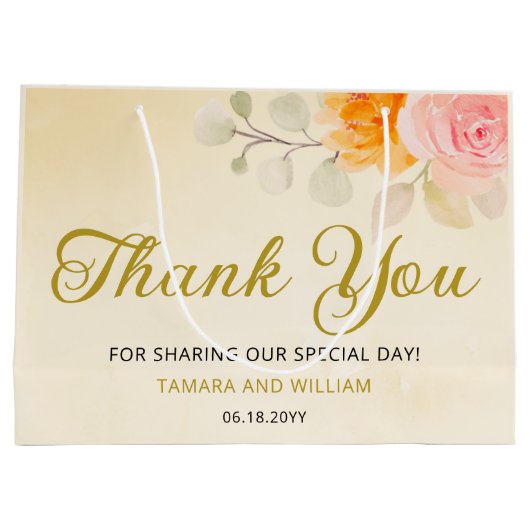 Elegante Waterverf Bloemen Bruiloft Goud Dank u Groot Cadeauzakje (Achterkant)