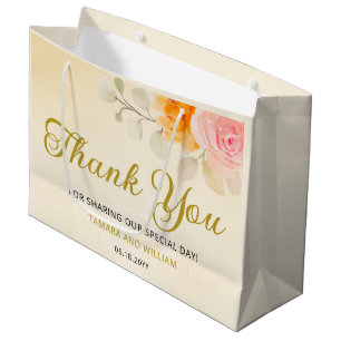 Elegante Waterverf Bloemen Bruiloft Goud Dank u Groot Cadeauzakje