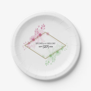 Elegante Waterverf Bloemen Bruiloft Papieren Bordje