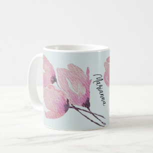 Elegante waterverf bloemen in blos, zweem van perz koffiemok