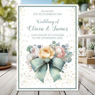 Elegante waterverf bloemen met boog bruiloft kaart
