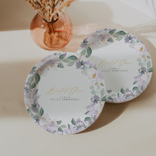 Elegante Waterverf Bloemen Paarse Vrijgezellenfees Papieren Bordje
