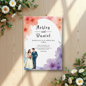 Elegante Waterverf Bloemen Romantisch Paar Trouwen Kaart