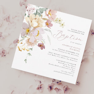 Elegante Waterverf Bloemen Roze Doop Kaart