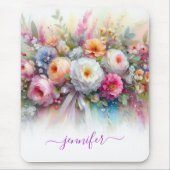 Elegante Waterverf Bloemen Script Naam Verticaal Muismat (Voorkant)