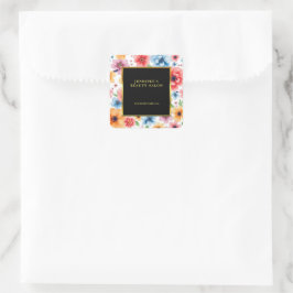 Elegante waterverf bloemen witgoud professional vierkante sticker