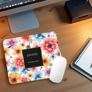 Elegante waterverf bloemen zwart goud professional muismat