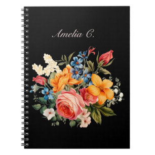 Elegante Waterverf Bloemen Zwart Notitieboek