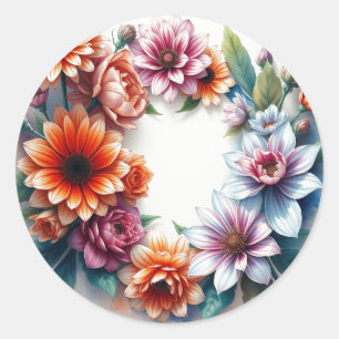 Elegante Waterverf Bloemenboeket Ronde Sticker