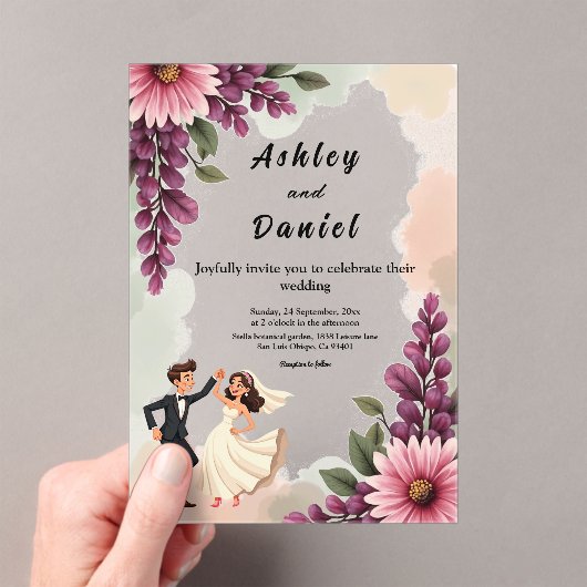 Elegante Waterverf Bloemenbruid Bruidegom Chic Wed Acryl Uitnodigingen (Insitu (Draagbaar))