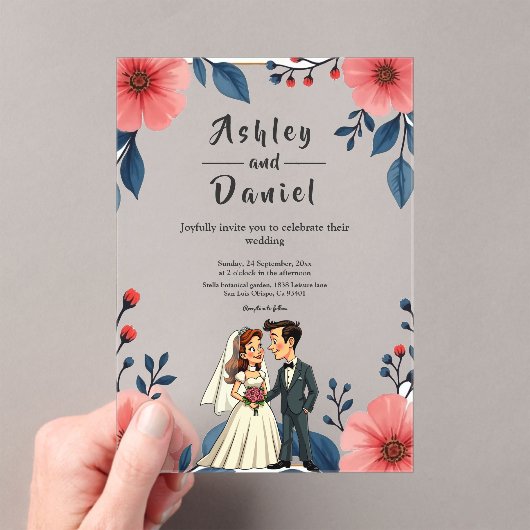 Elegante Waterverf Bloemenbruid Bruidegom Chic Wed Acryl Uitnodigingen (Insitu (Draagbaar))
