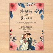 Elegante Waterverf Bloemenbruid Bruidegom Chic Wed Acryl Uitnodigingen (Voorkant)