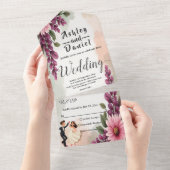 Elegante Waterverf Bloemenbruid Bruidegom Chic Wed All In One Uitnodiging (Afscheurbaar)