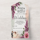 Elegante Waterverf Bloemenbruid Bruidegom Chic Wed All In One Uitnodiging (Binnen)