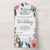 Elegante Waterverf Bloemenbruid Bruidegom Chic Wed All In One Uitnodiging (Binnen)